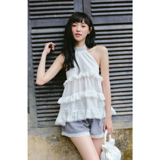 Quần OLV Gray Cotton Checked Ruffled Shorts trẻ trung năng động