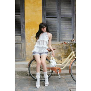 Quần OLV Gray Cotton Checked Ruffled Shorts trẻ trung năng động