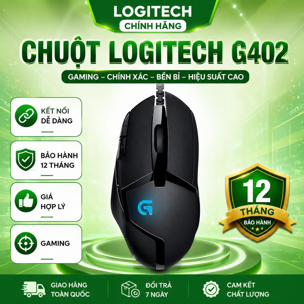 Chuột Gaming Có Dây Logitech G402 LED Xanh 4000DPI USB 2.0 Giá Rẻ Bảo Hành 12 Tháng