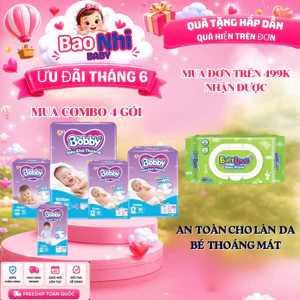 COMBO 4 Tã Dán BOBBY Gói Lẻ Siêu Khô Thoáng 100% Cho Bé Size XS70, S80, M76, L68,XL62,XXL56
