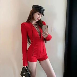 Jumpsuit Nữ BABEE Tay Dài Kiểu Đan Dây Xẻ Ngực Gơi Cảm Có Dây Kéo Sau Lưng Trẻ Trung Cá Tính