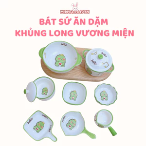 Bát sứ ăn dặm hình khủng long 30 - 300ml, Bát ăn dặm cho bé ăn dặm hình khủng long đáng yêu