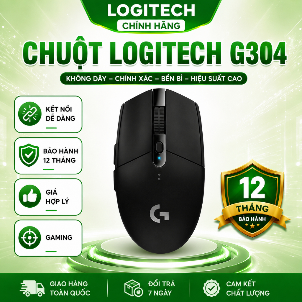 Chuột Gaming Không Dây G304 LED RGBDPI 12000 Logitech Form Công Thái Học Giá Tốt BH 12 Tháng
