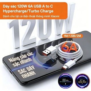 Bộ sạc nhanh Xiaomi 120W 67W 6A kèm cáp USB-C cho Xiaomi 11T 11T Pro POCO X3 F3 F4 F5 Redmi Turbo Fast Charging