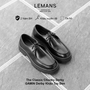 Giày nam The Classic Chunky Derby Loafer da bò cao cấp LEMANS, Đế Cao Su chunky cao 5cm Bảo hành chính hãng 24 tháng