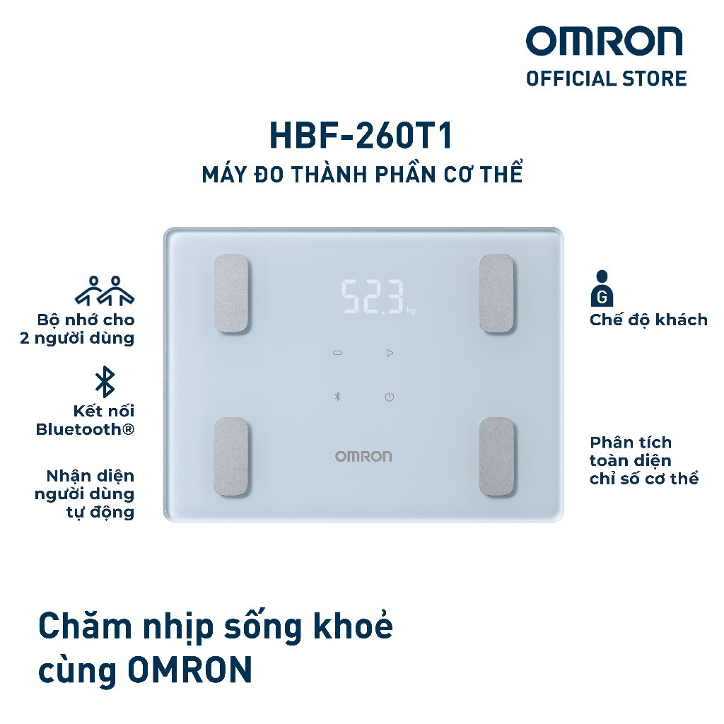 Cân Đo Thành Phần Cơ Thể OMRON HBF-260T1-APB Bluetooth Chính Hãng – Cân Điện Tử Phân Tích Mỡ Cơ Thể, BMI, Cơ Xương