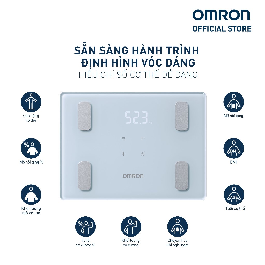 Cân Đo Thành Phần Cơ Thể OMRON HBF-260T1-APB Bluetooth Chính Hãng – Cân Điện Tử Phân Tích Mỡ Cơ Thể, BMI, Cơ Xương