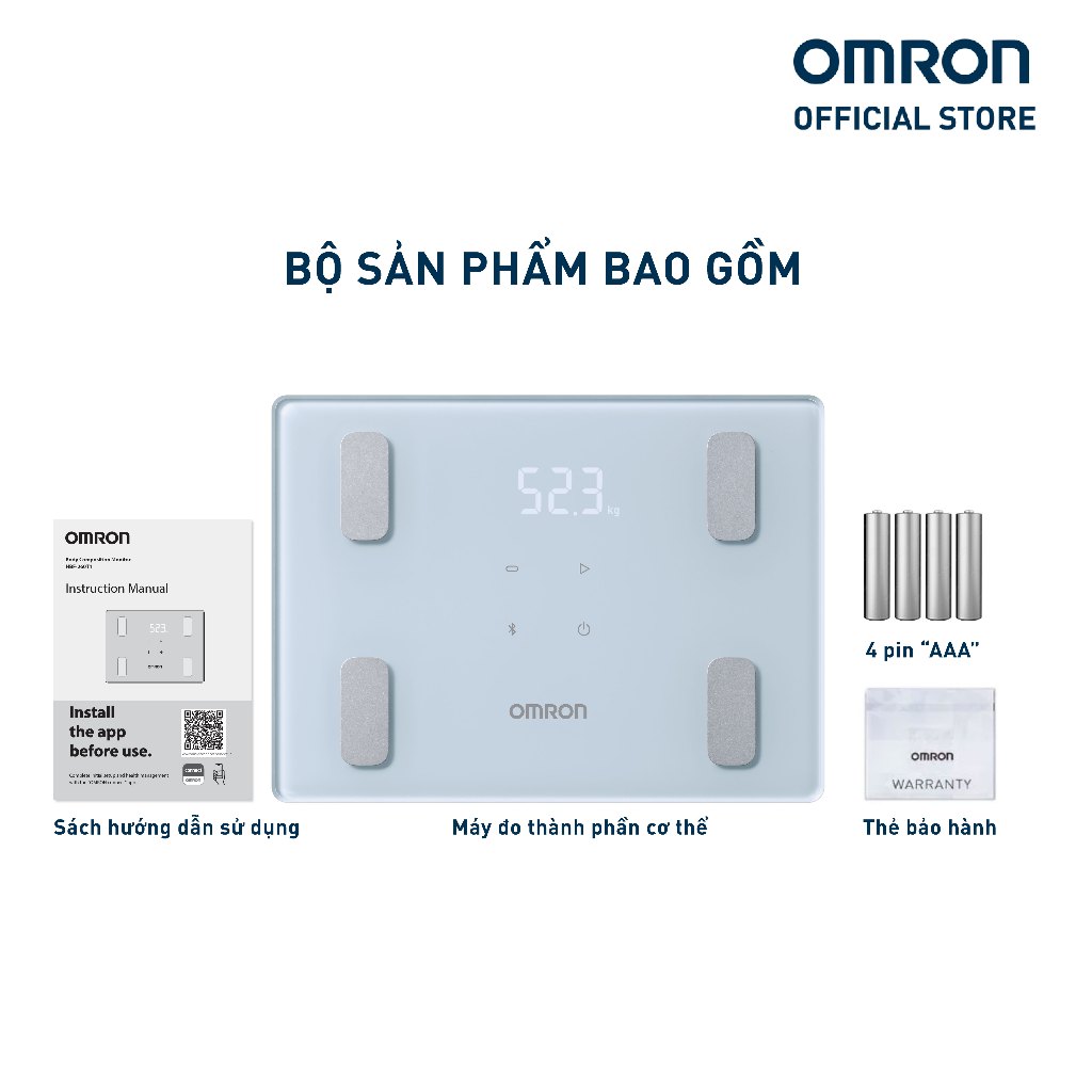 Cân Đo Thành Phần Cơ Thể OMRON HBF-260T1-APB Bluetooth Chính Hãng – Cân Điện Tử Phân Tích Mỡ Cơ Thể, BMI, Cơ Xương