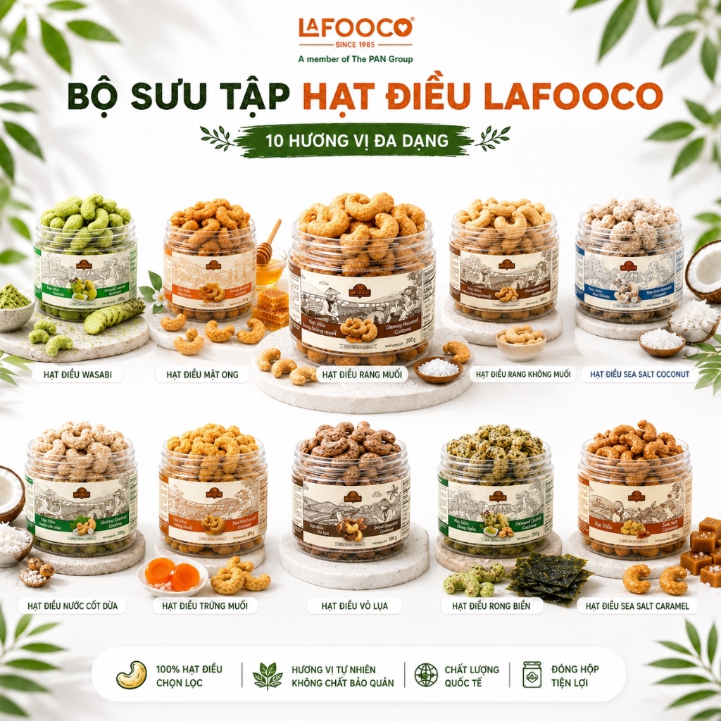 Hạt điều cao cấp 10 vị rang thơm hỗ trợ ăn kiêng dinh dưỡng, quà tặng hũ 200g LAFOOCO