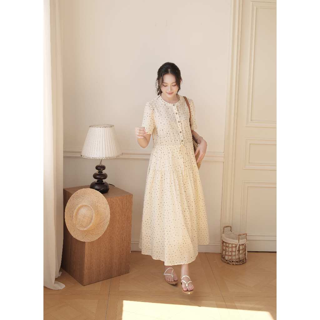 Váy Bầu, Đầm Bầu LITI DRESS Chất Đũi In Hoa Mềm Mát, Dáng Babydoll 3 Tầng Xinh Xắn - L'amme