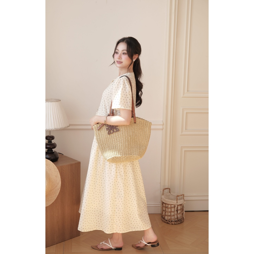 Váy Bầu, Đầm Bầu LITI DRESS Chất Đũi In Hoa Mềm Mát, Dáng Babydoll 3 Tầng Xinh Xắn - L'amme