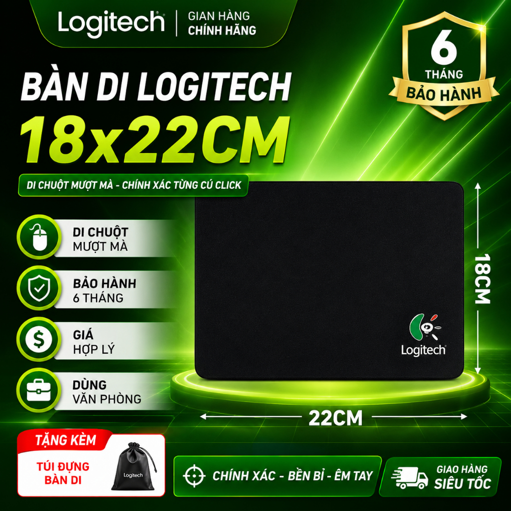Lót Chuột Logitech 18x22cm – Size Nhỏ Gọn, Giá Rẻ, Di Chuột Mượt, Phù Hợp Văn Phòng & Gaming