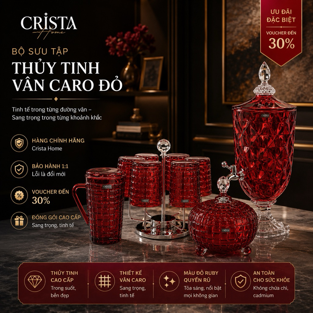 BỘ SƯU TẬP THỦY TINH ĐỎ CARO CRISTA HOME CAO CẤP