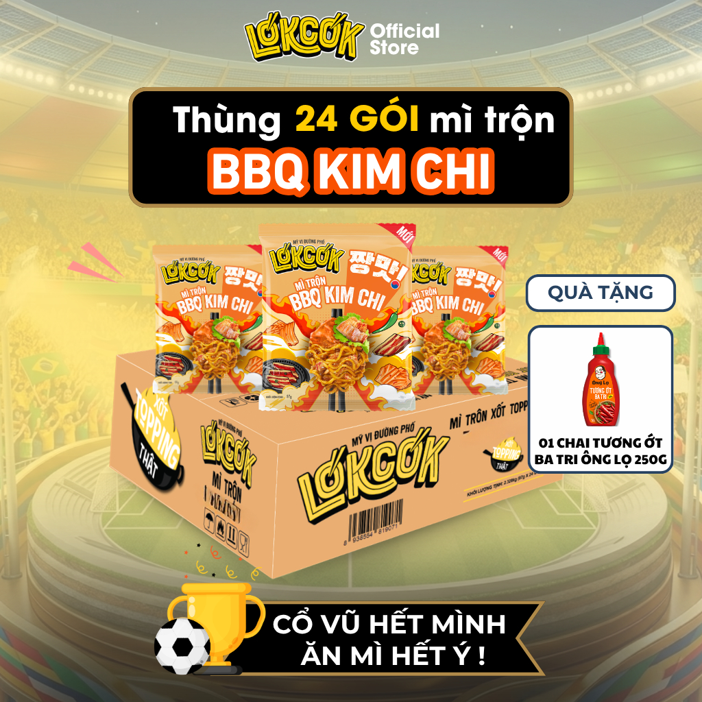 [Chính Hãng] Thùng 24 Gói Mì Trộn Xốt BBQ Kim Chi LOKCOK 24 Gói x 97G [HSD T6.2026]