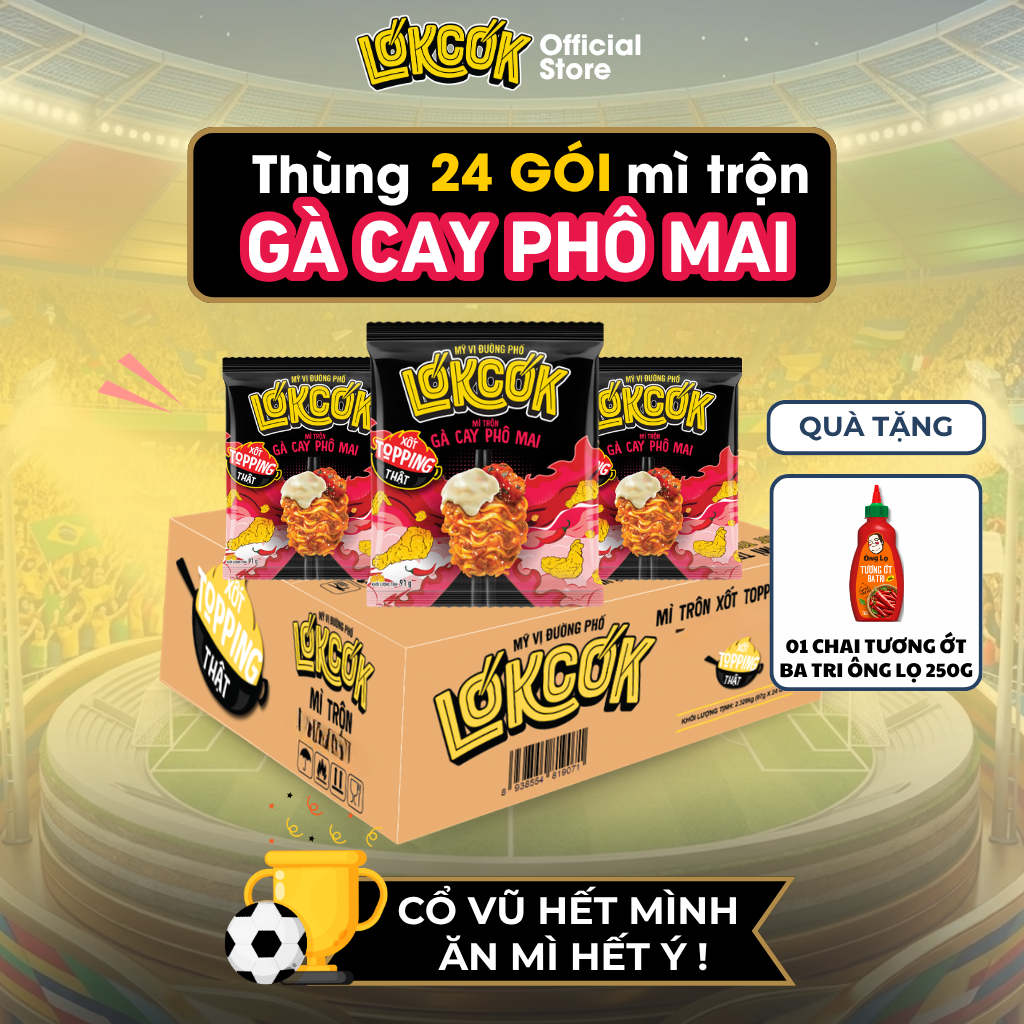 [Chính Hãng] Thùng 24 Gói Mì Trộn Xốt Topping Gà Cay Phô Mai LOKCOK Thùng 24 Gói x 100G