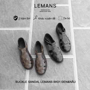 Dép rọ Buckle Sandal nam Lemans BK01.2 - Da bò - đế Mckay cao 2.2cm bảo hành chính hãng 24 tháng