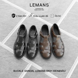 Dép Rọ nam da bò Lemans - Buckle Sandal BK01.3 - đế Mckay cao 2.2cm bảo hành 24 tháng