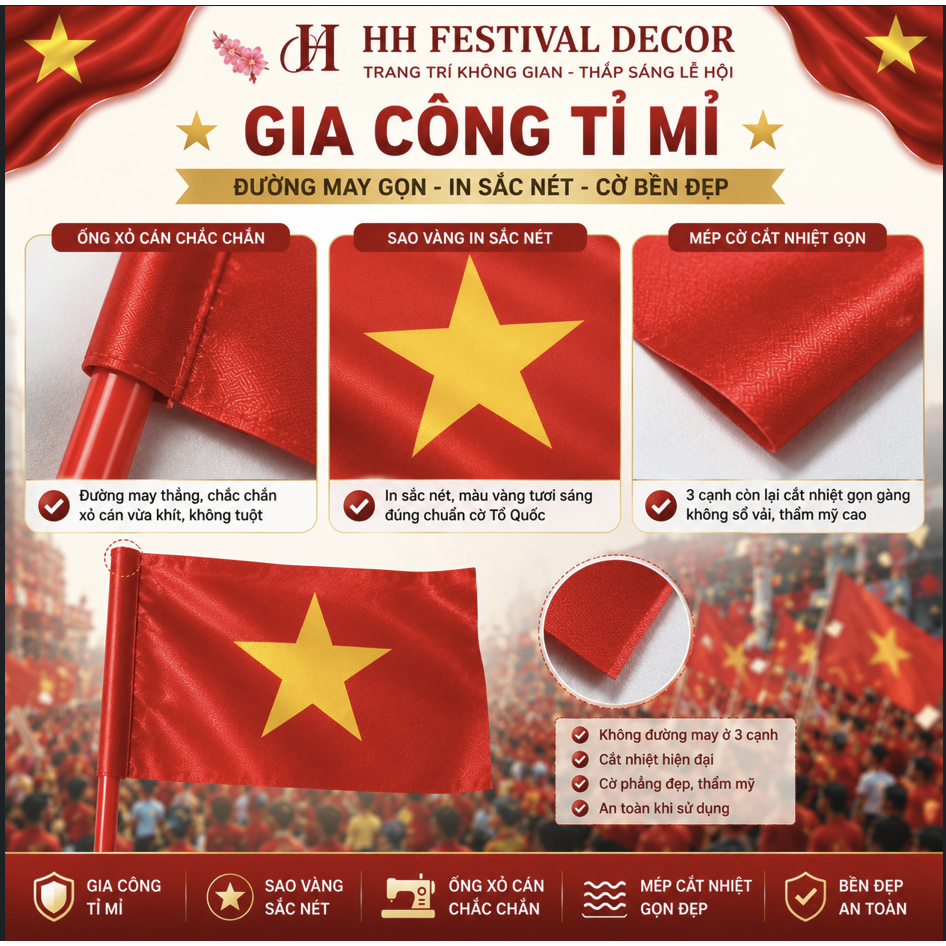 Cờ Vẫy Cầm Tay Cờ Tổ Quốc Việt Nam Vải Phi Bóng Trang Trí Quốc Khánh 2/9 Khai Giảng Cổ Vũ Bóng Đá