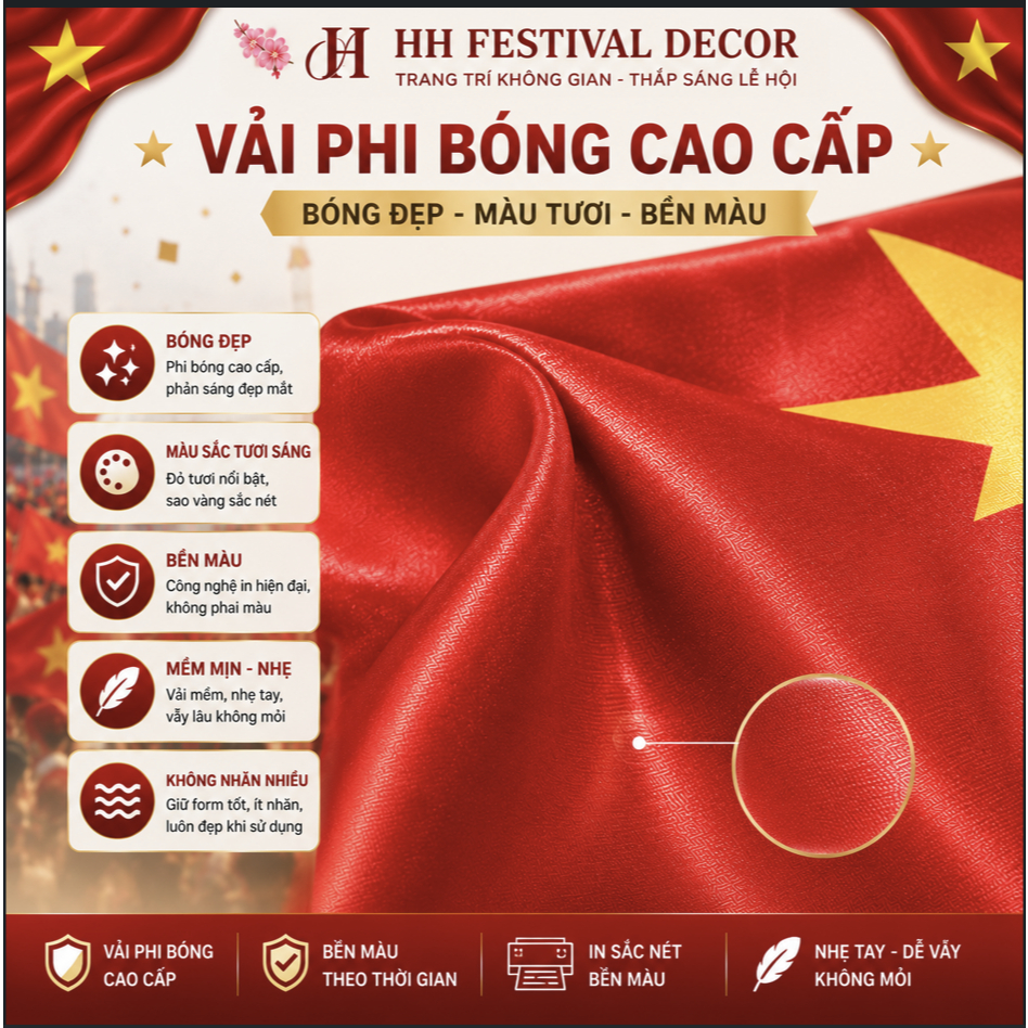 Cờ Vẫy Cầm Tay Cờ Tổ Quốc Việt Nam Vải Phi Bóng Trang Trí Quốc Khánh 2/9 Khai Giảng Cổ Vũ Bóng Đá