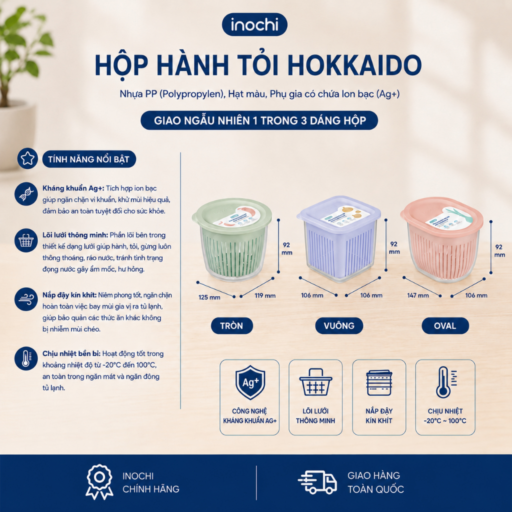 Hộp đựng hành tỏi ớt bảo quản 3 tháng trong tủ lạnh, các loại rau thơm, củ, quả INOCHI