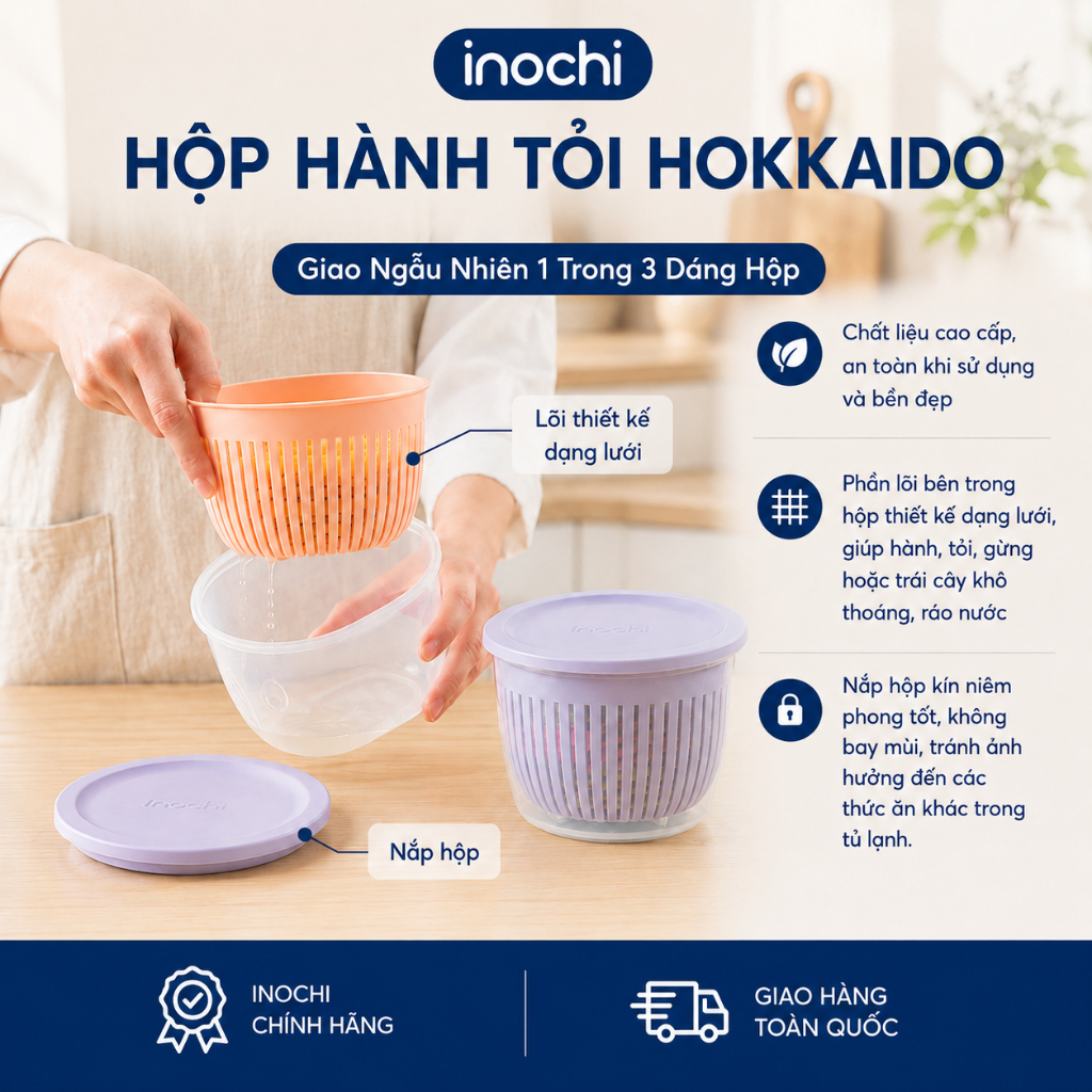 Hộp đựng hành tỏi ớt bảo quản 3 tháng trong tủ lạnh, các loại rau thơm, củ, quả INOCHI