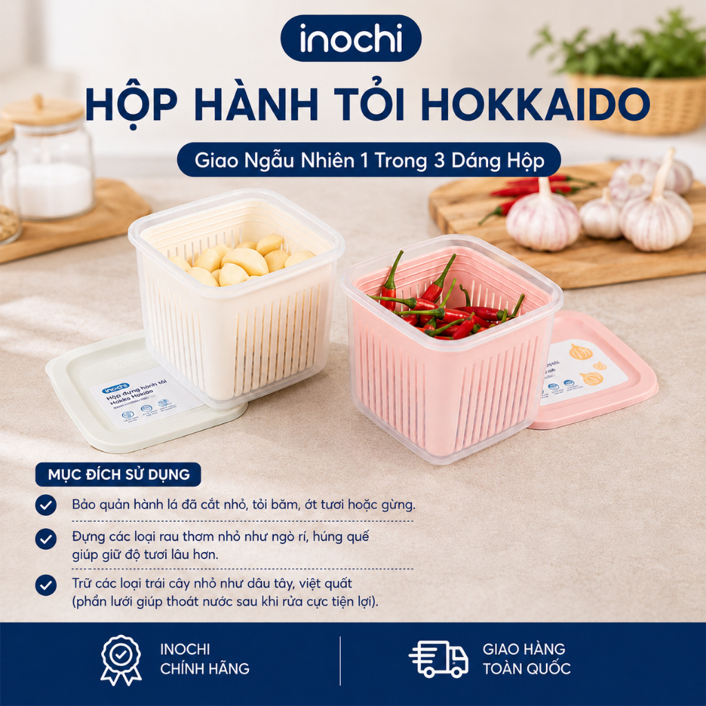 Hộp đựng hành tỏi ớt bảo quản 3 tháng trong tủ lạnh, các loại rau thơm, củ, quả INOCHI