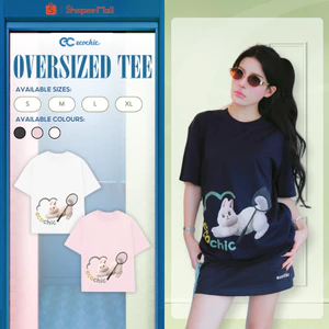 Áo Thun Oversize ECOCHIC B251 Hình Thỏ Trắng Dễ Thương Form Rộng Chất Liệu Cotton Cao Cấp Mềm Mịn