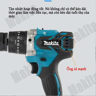 Máy khoan pin MAKITA 199V, máy khoan cầm tay 3 chức năng có búa tặng kèm phụ kiện