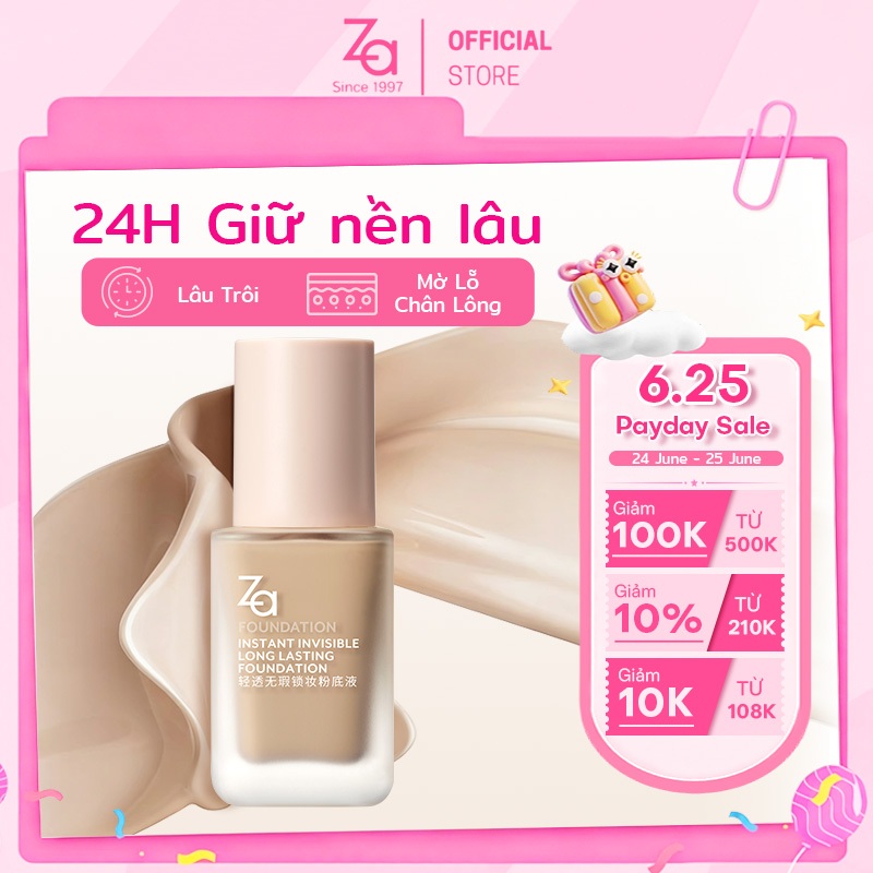 Za Kem nền Instant Invisible Oil Control kiềm dầu chống thấm nước che phủ cao che khuyết điểm 25ml