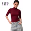 Áo thun body nữ cổ lọ tay lửng cổ cao 6cm dáng dài co giãn POMTOP chất vải Borip Cotton mềm mịn TD19
