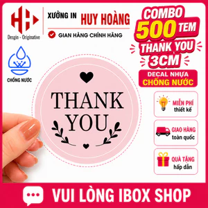 Combo 500 Tem Thank You Card 3cm Decal Nhựa Chống Nước - In Tem Nhãn Theo Yêu Cầu, Bế Sẵn