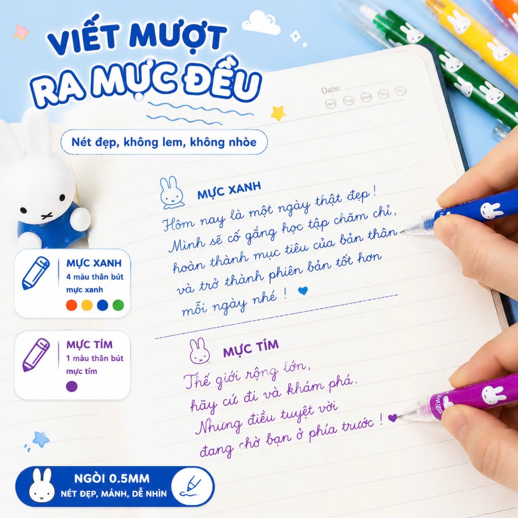 M&G Bút Gel Xóa Được 65830 Miffy – Bút Mực Nhiệt Xóa Được Viết Mượt Mà Màu Mực Chuẩn Xanh/Tím