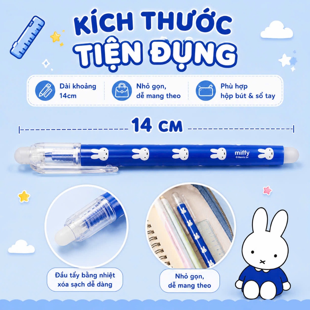 M&G Bút Gel Xóa Được 65830 Miffy – Bút Mực Nhiệt Xóa Được Viết Mượt Mà Màu Mực Chuẩn Xanh/Tím