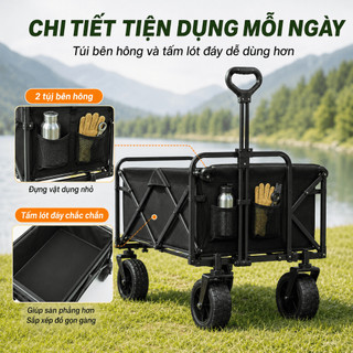 Xe Kéo Cắm Trại Gấp Gọn, Bánh 5/8 Inch Tháo Rời, Tay Kéo Chỉnh Cao, Vải Oxford 600D, Khung Thép