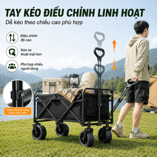 Xe Kéo Cắm Trại Gấp Gọn, Bánh 5/8 Inch Tháo Rời, Tay Kéo Chỉnh Cao, Vải Oxford 600D, Khung Thép