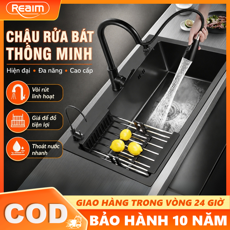 Chậu Rửa Bát 1 Hố Cao Cấp Bồn Rửa Chén 1 Ngăn Lớn Phủ Nano Tổ Ong Chống Xước