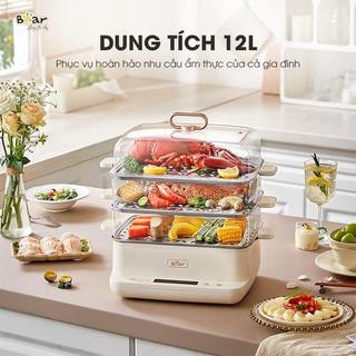 Nồi Hấp BEAR SB-NH12L,Dung Tích 12l, 3 Tầng Hấp Và 6 Chế Độ, Làm Nóng 360 Độ, Cho Thức Ăn Chín Nhanh, Chín Đều.