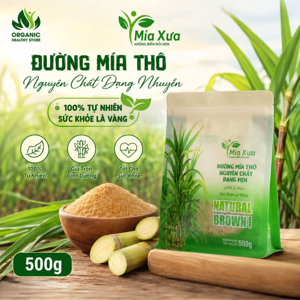 Đường Mía Thô Nguyên Chất 500g Mía Xưa – Tinh Túy Từ Nước Mía Tươi