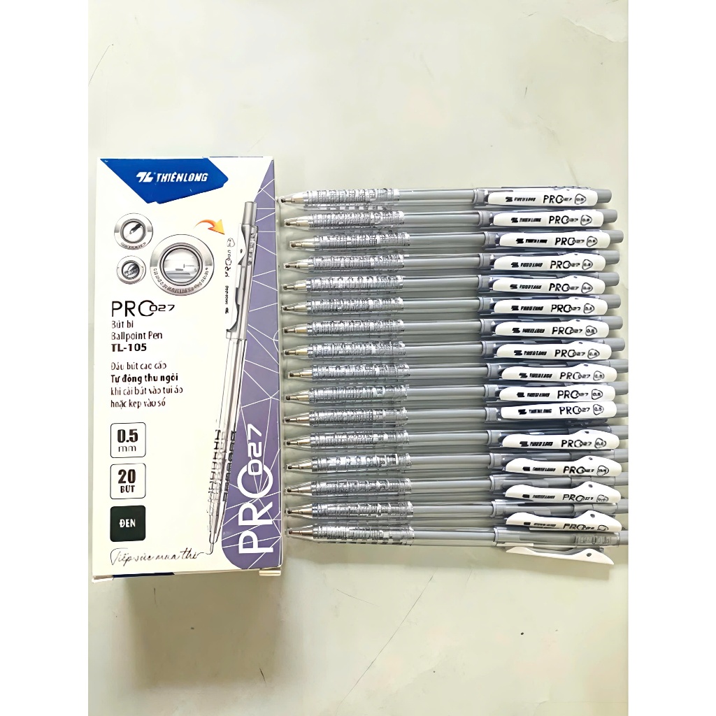 Combo 10/20 Bút bi thiên long Pro 027 TL-105 - 3 màu mực, thân bút pastel thời trang, phù hợp cho học sinh, sinh viên