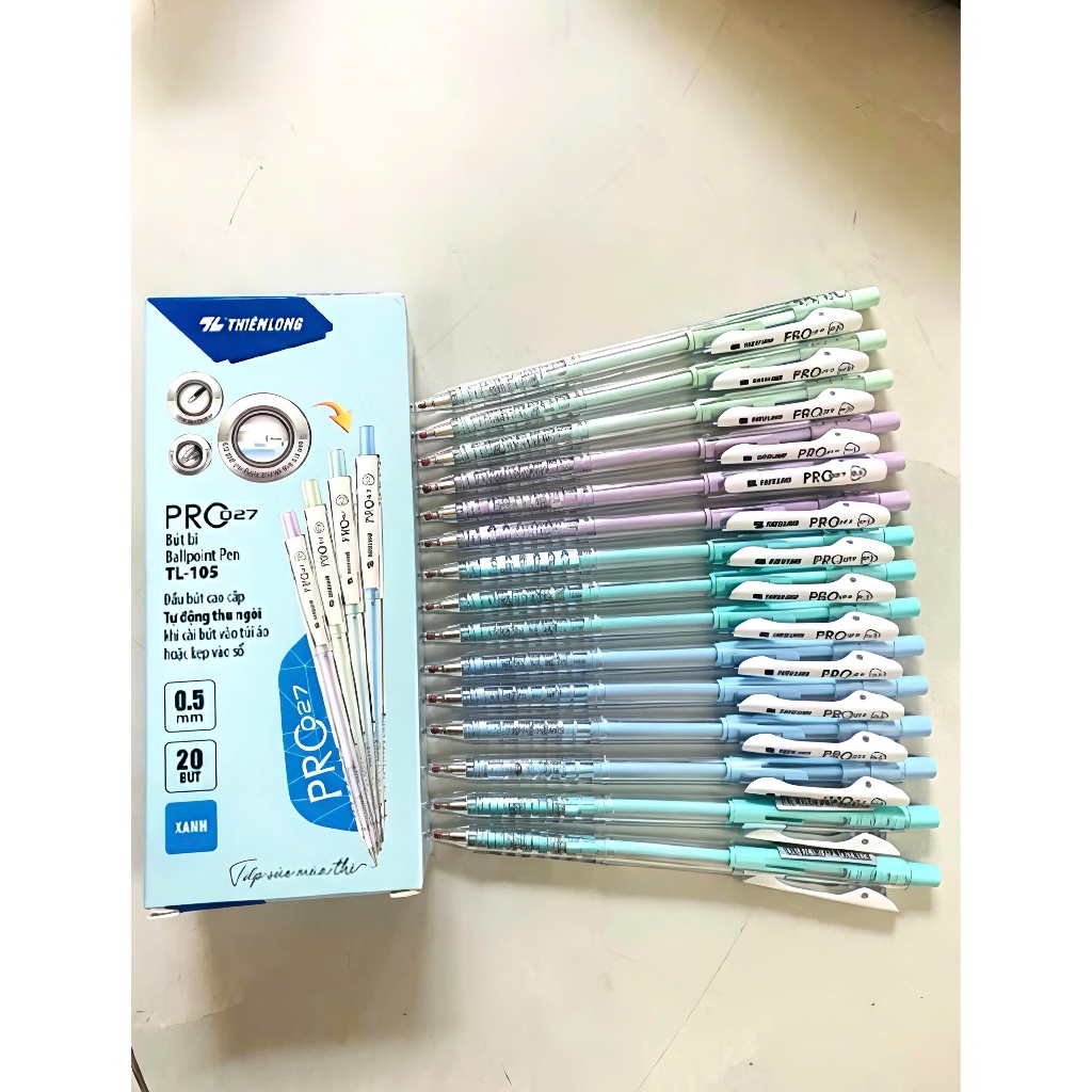 Combo 10/20 Bút bi thiên long Pro 027 TL-105 - 3 màu mực, thân bút pastel thời trang, phù hợp cho học sinh, sinh viên