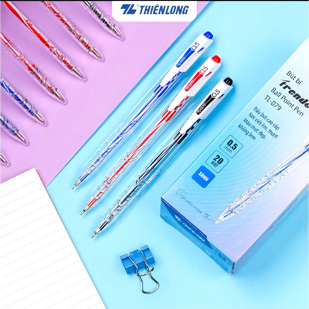 Combo 10/20 Bút bi thiên long Pro 027 TL-105 - 3 màu mực, thân bút pastel thời trang, phù hợp cho học sinh, sinh viên
