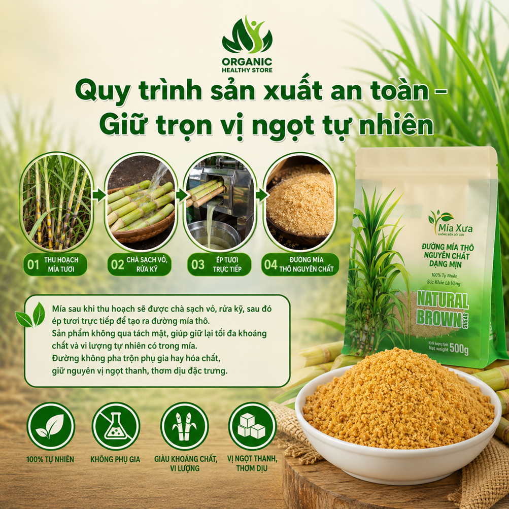 Đường Mía Thô Nguyên Chất 500g Mía Xưa – Tinh Túy Từ Nước Mía Tươi
