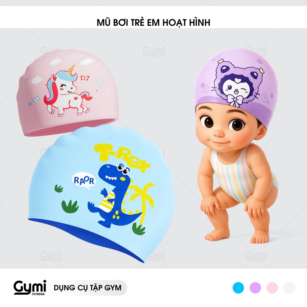 Mũ Bơi, Nón Bơi Silicone Họa Tiết Hoạt Hình Cho Bé, Cho Trẻ Em - Chống Nước Trùm Tóc Bảo Vệ Tai - MuBoiSilicone-TreEm