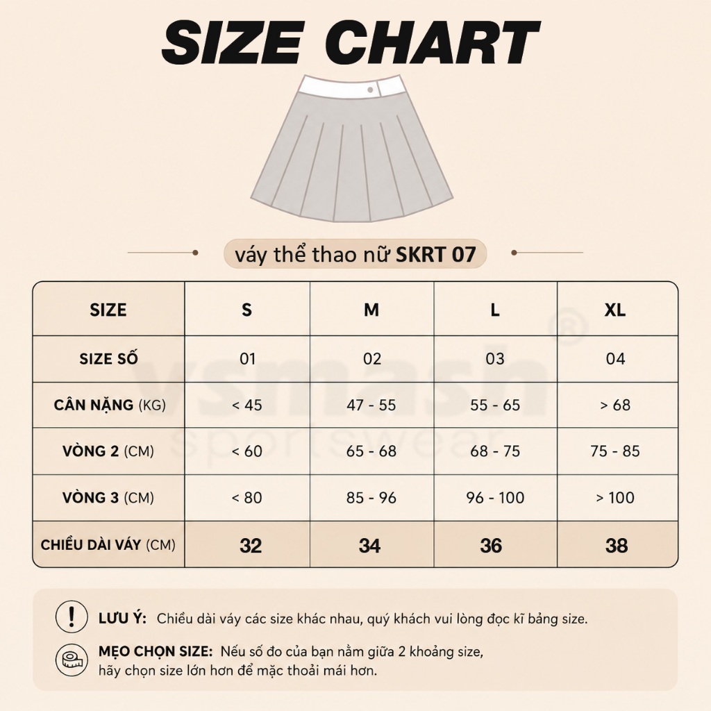 Váy Cầu Lông Vsmash Sportwear “SKRT 07 PURE ACE" Form xòe 2 Lớp Chất poly cao cấp, Mềm Mại, Co Giãn 4 chiều