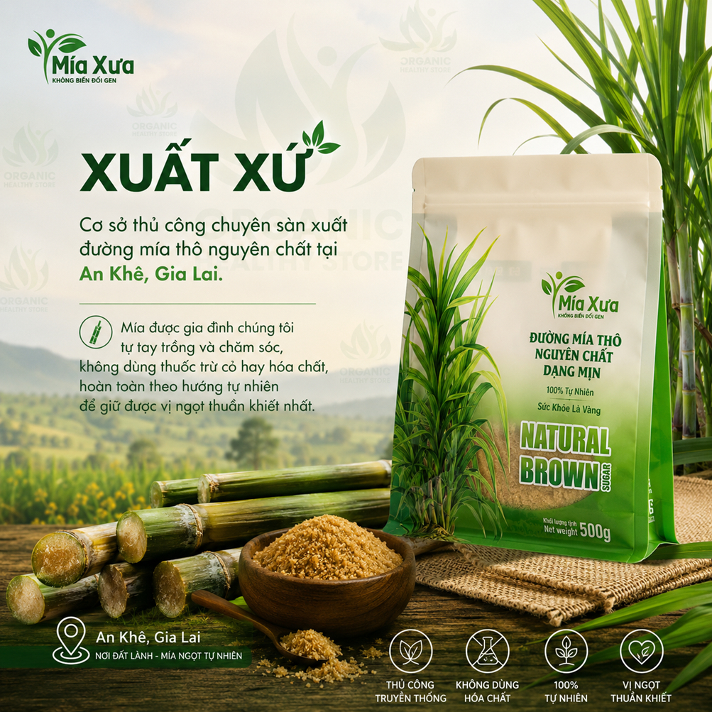Đường Mía Thô Nguyên Chất 500g Mía Xưa – Tinh Túy Từ Nước Mía Tươi