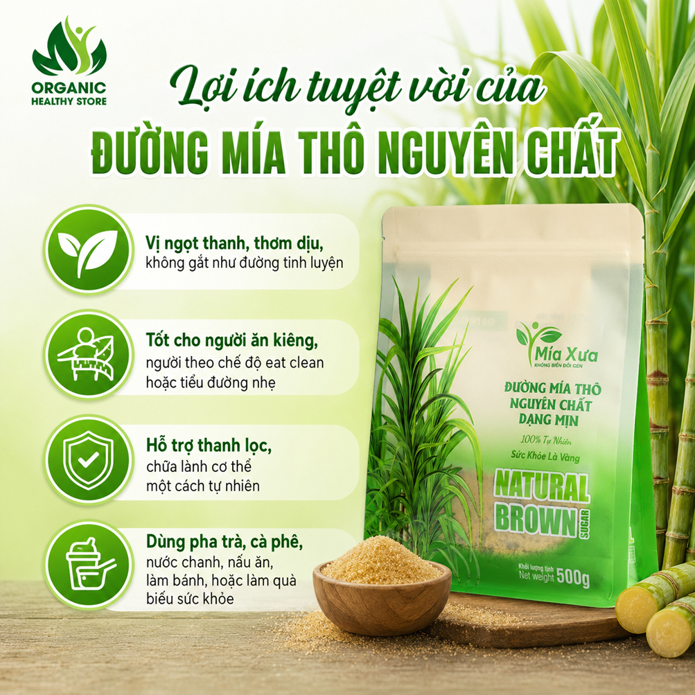 Đường Mía Thô Nguyên Chất 500g Mía Xưa – Tinh Túy Từ Nước Mía Tươi