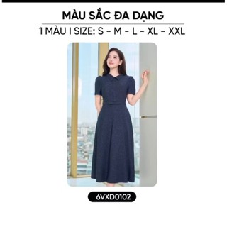 6VXD01 Đầm nữ CARDINA chất liệu denim tay cộc cổ đức dáng xòe 6VXD01