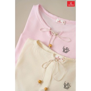 6ATC34 Áo nữ 𝐂𝐀𝐑𝐃𝐈𝐍𝐀 Tay cộc chất cotton phối dây buộc trước cổ Dễ Phối Đồ