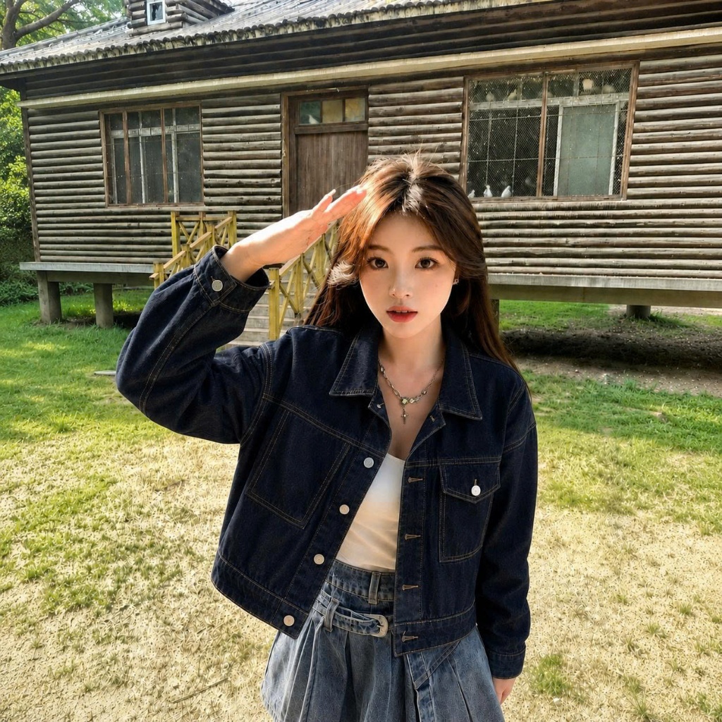 Áo Khoác Jean Nữ Phom Lửng CHEZI HOUSE Xanh Than Denim Phom Rộng Trẻ Trung  Dài 55cm #7867