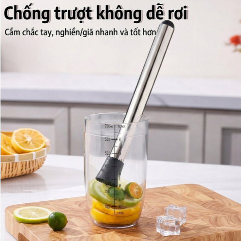 Chày bar dầm pha chế inox 20/25/30cm đầu nhựa cao cấp (chất liệu inox 304),Dụng Cụ Pha Chế Cocktail